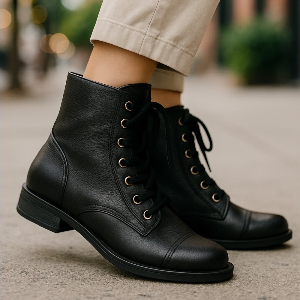 Kate Spade New York Black Leather Combat Boots Size 8.5